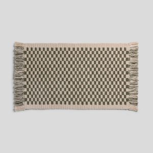Parachute Organic Checkered Bath Rug (Natural and Thyme)
