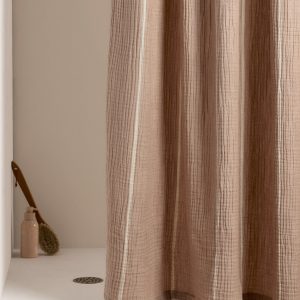 Parachute Organic Cloud Cotton Shower Curtain (Soft Adobe and Bone Stripe)