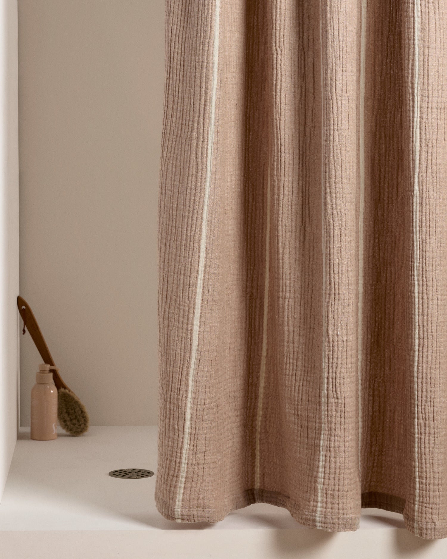 Parachute Organic Cloud Cotton Shower Curtain (Soft Adobe and Bone Stripe)