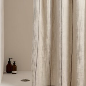 Parachute Organic Cloud Cotton Shower Curtain (Bone and Warm Grey Stripe)