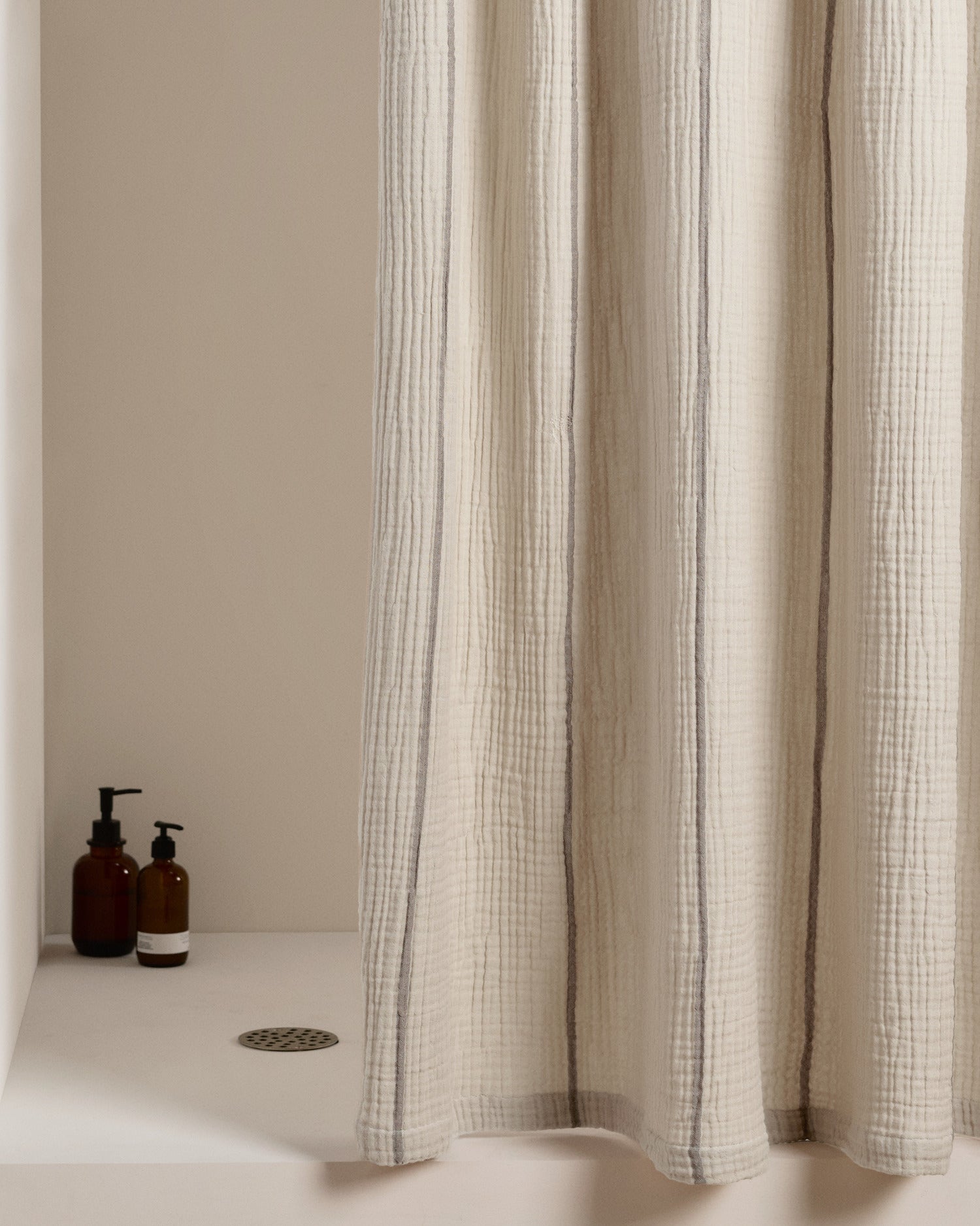 Parachute Organic Cloud Cotton Shower Curtain (Bone and Warm Grey Stripe)