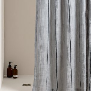 Parachute Organic Cloud Cotton Shower Curtain (Soft Sky and Ink Stripe)