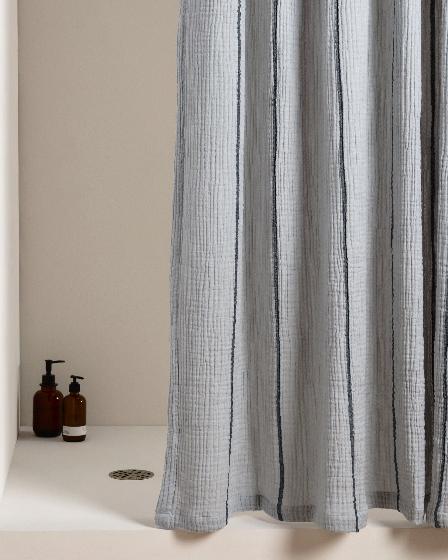 Parachute Organic Cloud Cotton Shower Curtain (Soft Sky and Ink Stripe)