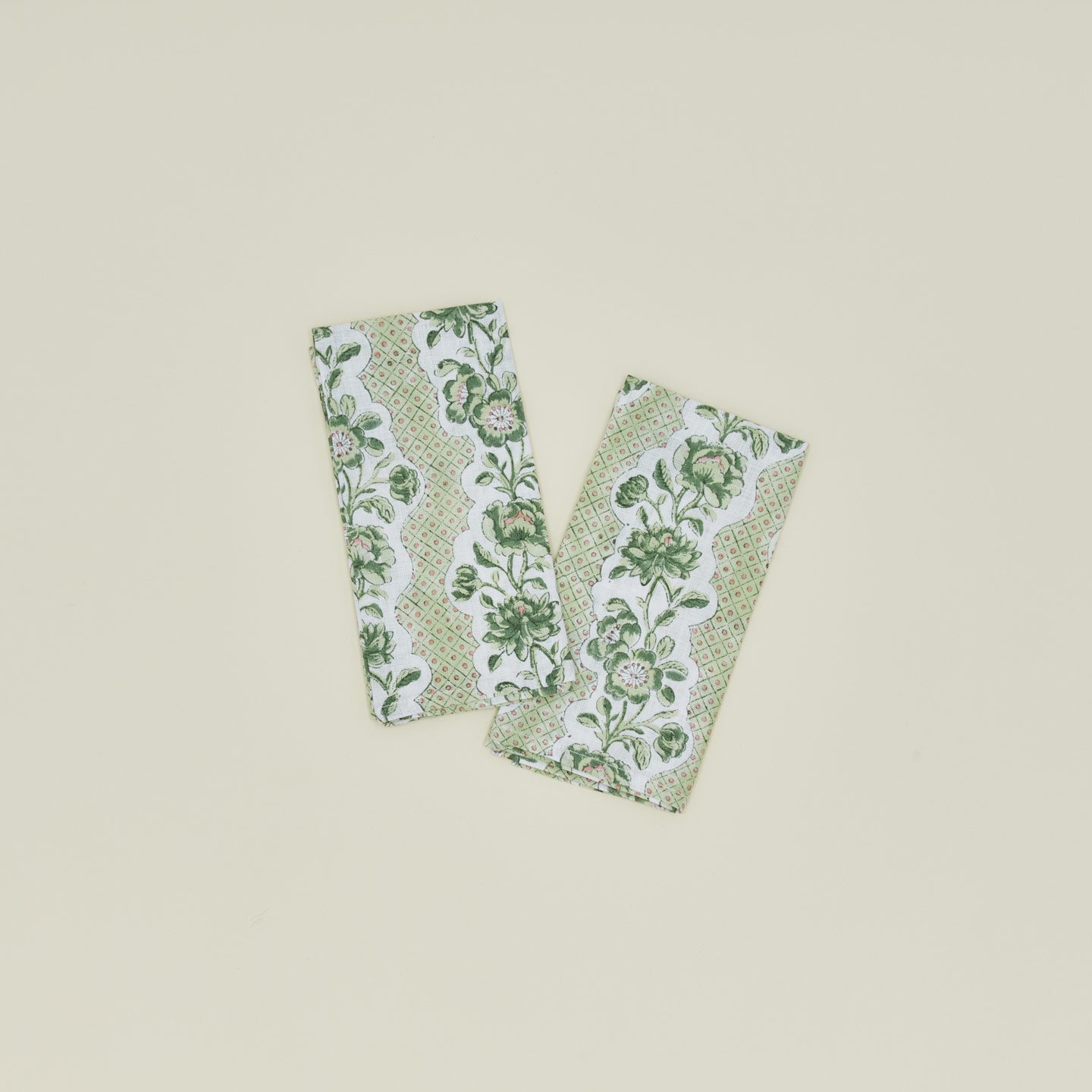 Hawkins New York Block Printed Floral Napkins, Set of 2 - Olive Floral