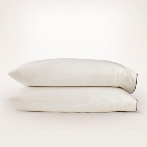 Bollandbranch Percale Embellished Pillowcase Set - Cream/Deep Walnut Piped Edge