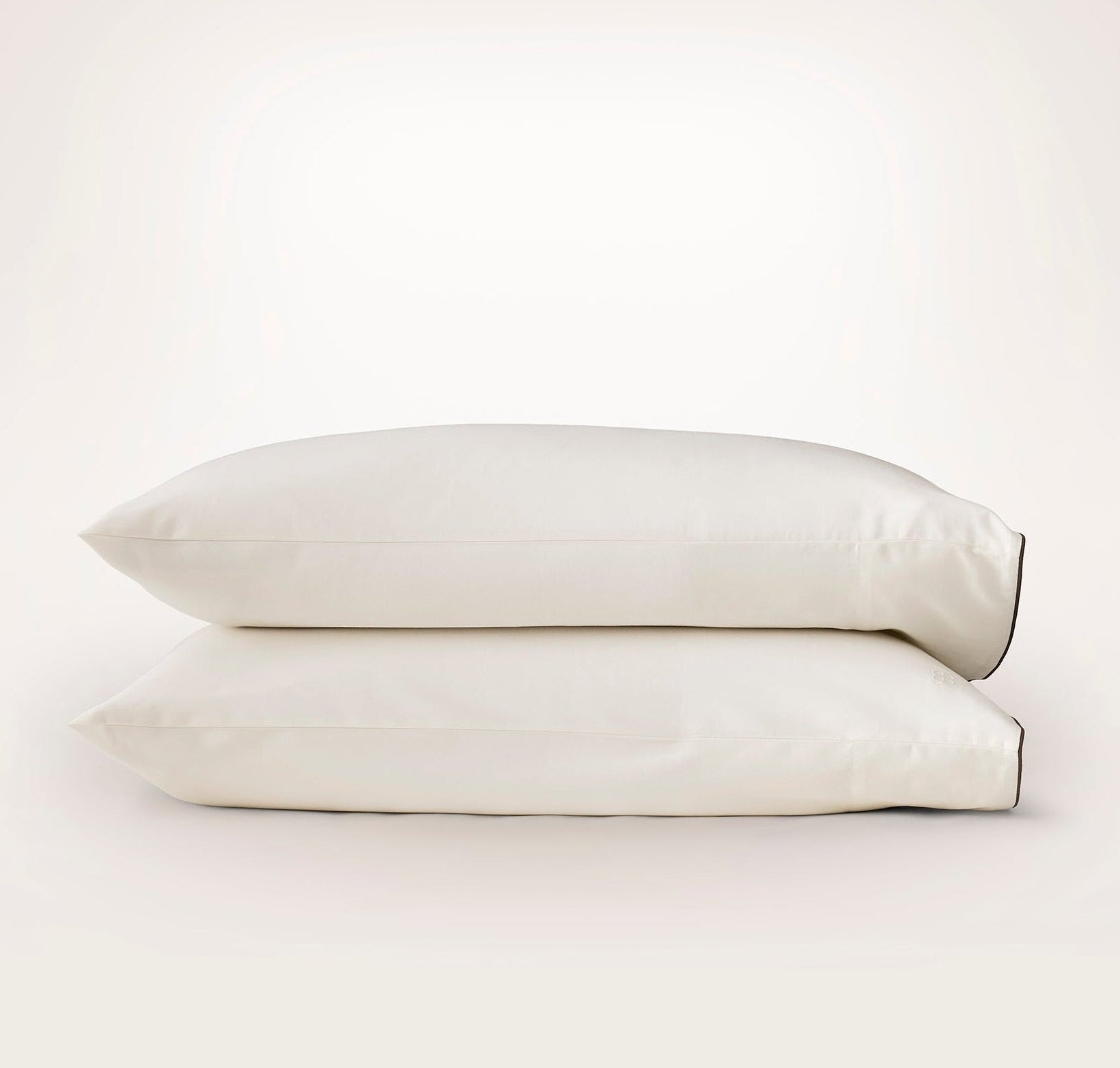 Bollandbranch Percale Embellished Pillowcase Set - Cream/Deep Walnut Piped Edge