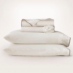 Bollandbranch Percale Embellished Sheet Set - Cream/Deep Walnut Piped Edge