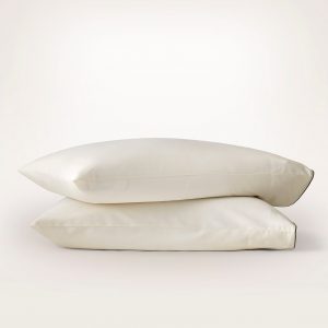 Bollandbranch Signature Embellished Pillowcase Set - Cream/Deep Walnut Piped Edge