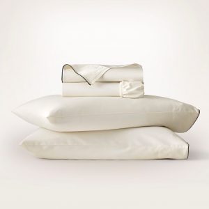 Bollandbranch Signature Embellished Sheet Set - Cream/Deep Walnut Piped Edge