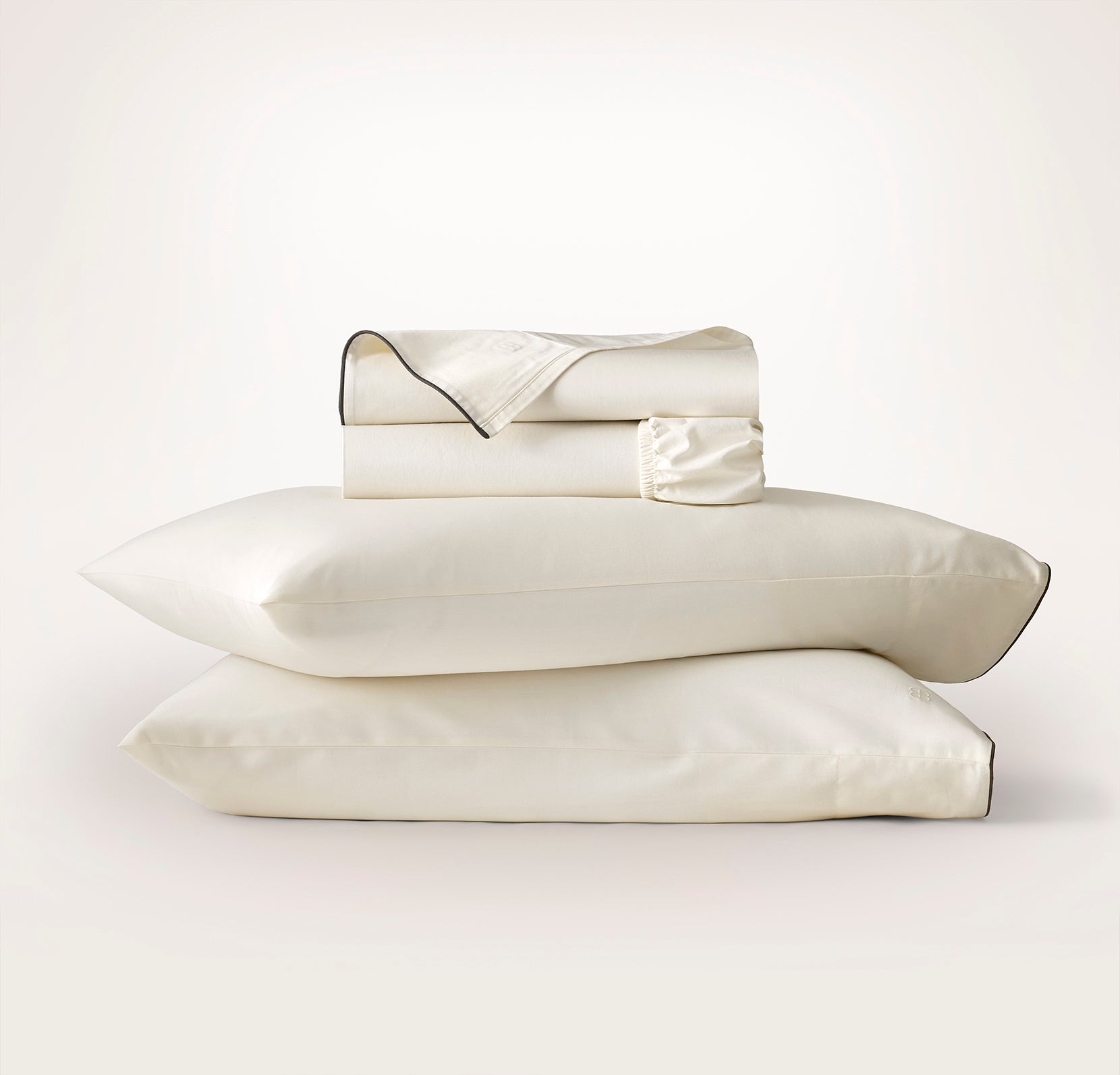 Bollandbranch Signature Embellished Sheet Set - Cream/Deep Walnut Piped Edge