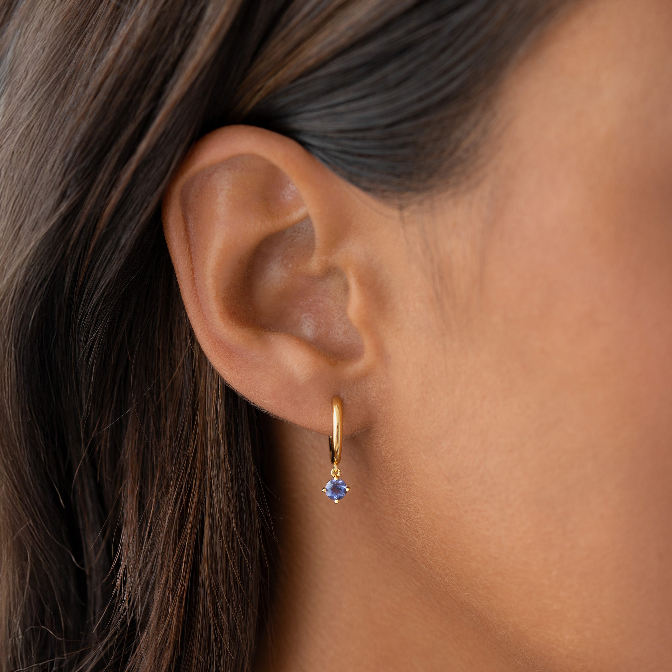 Linjer December Birthstone Drop Huggie Earrings - Cordierite
