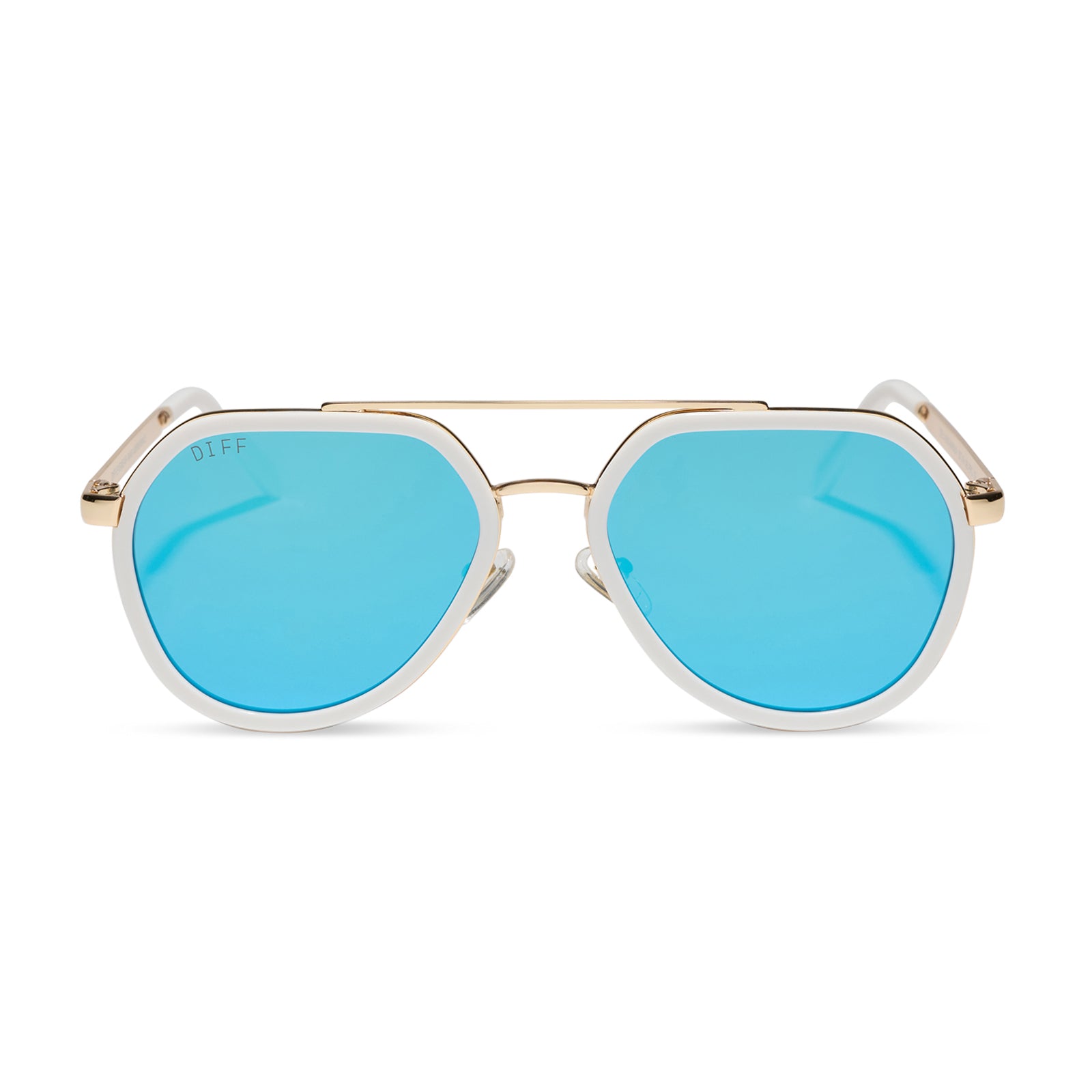 DIFF JOEY - WHITE CLOUD + GOLD METAL + BLUE MIRROR SUNGLASSES