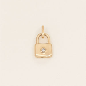 Linjer Engravable Lab Grown Diamond Padlock Pendant Charm 14k Gold