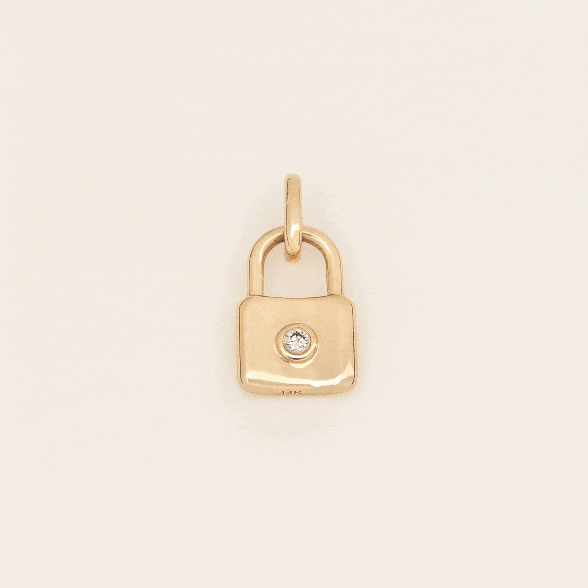 Linjer Engravable Lab Grown Diamond Padlock Pendant Charm 14k Gold