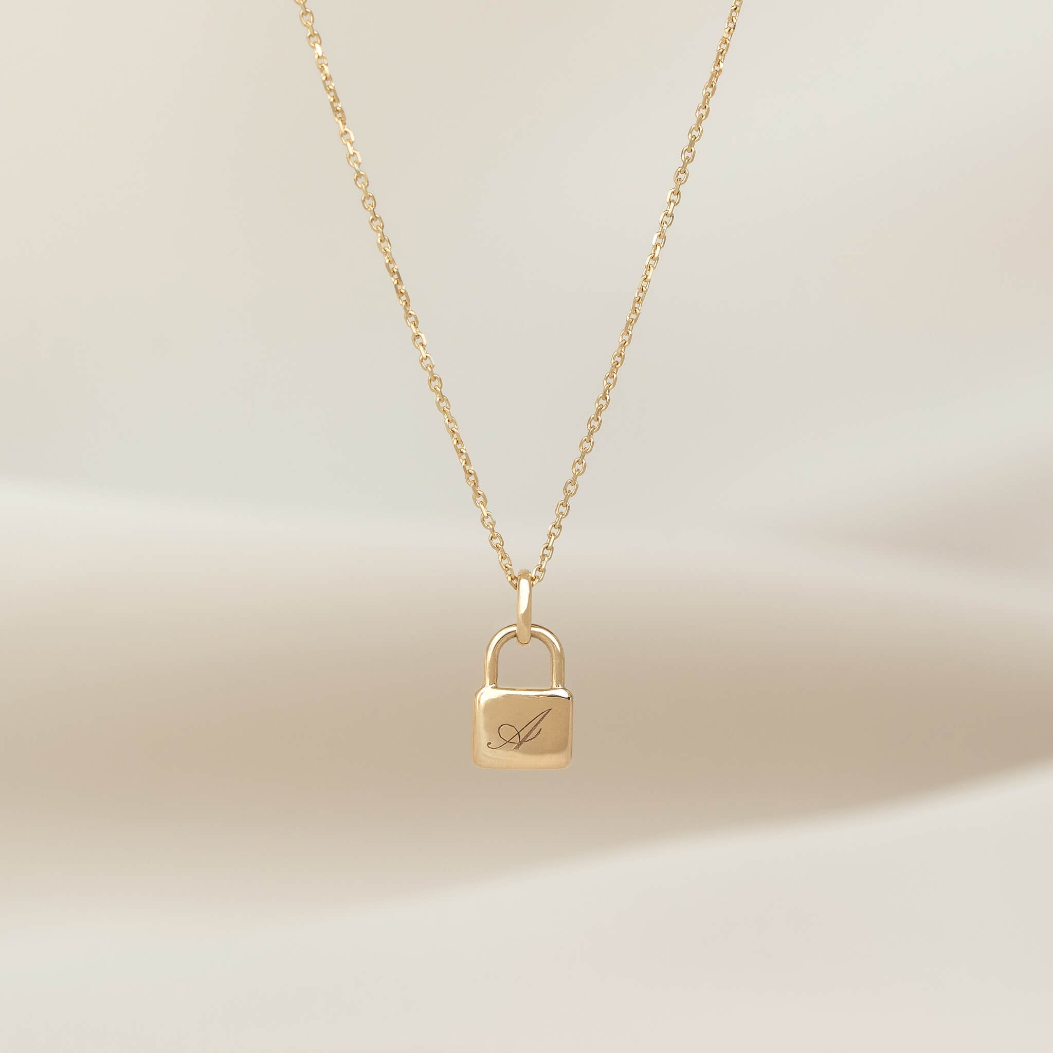 Linjer Engravable Lab Grown Diamond Padlock Pendant Necklace 14k Gold - Brina
