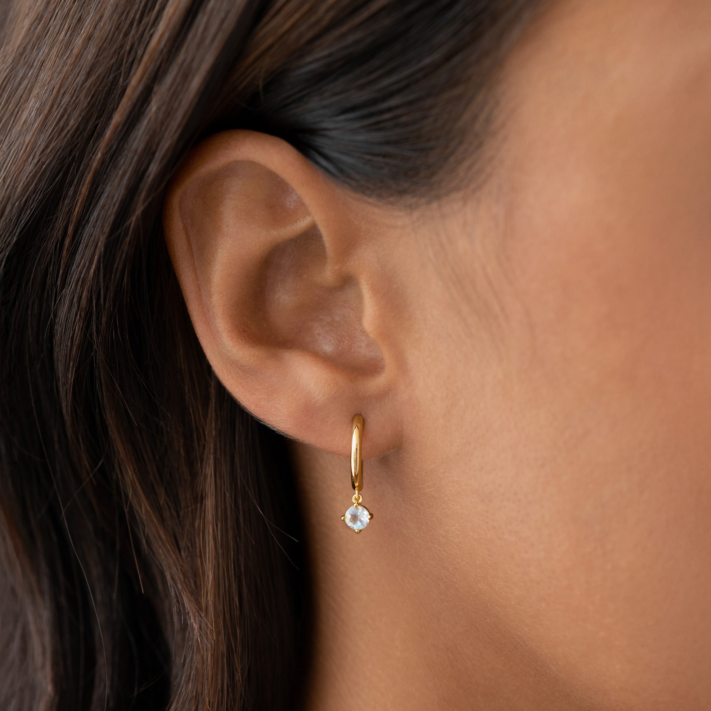 Linjer June Birthstone Drop Huggie Earrings - Moonstone