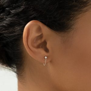 Linjer Lab Grown Diamond Chain Earrings White Gold - Alva