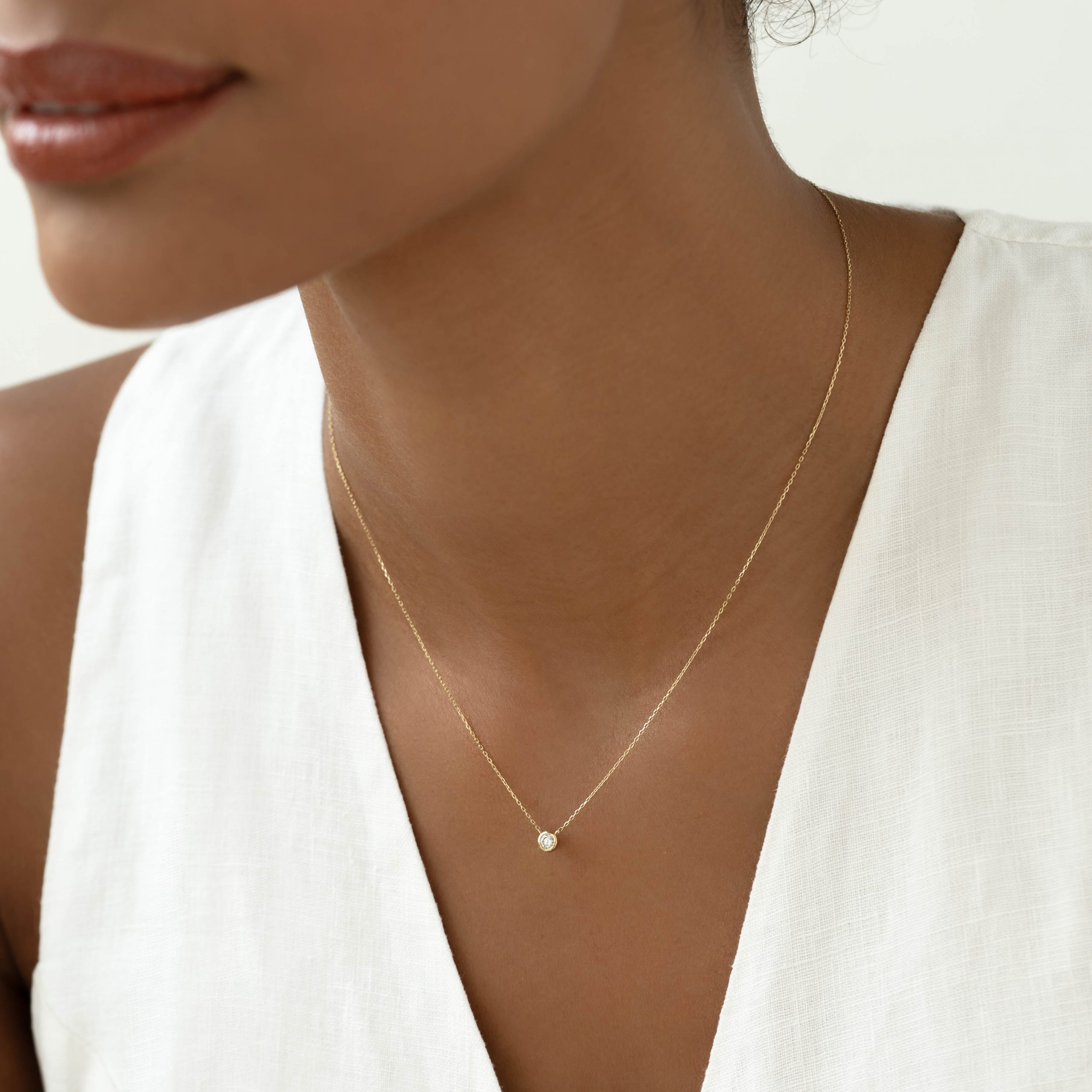 Linjer Bezel Set Lab Grown Diamond Necklace 14k Gold - Ulla
