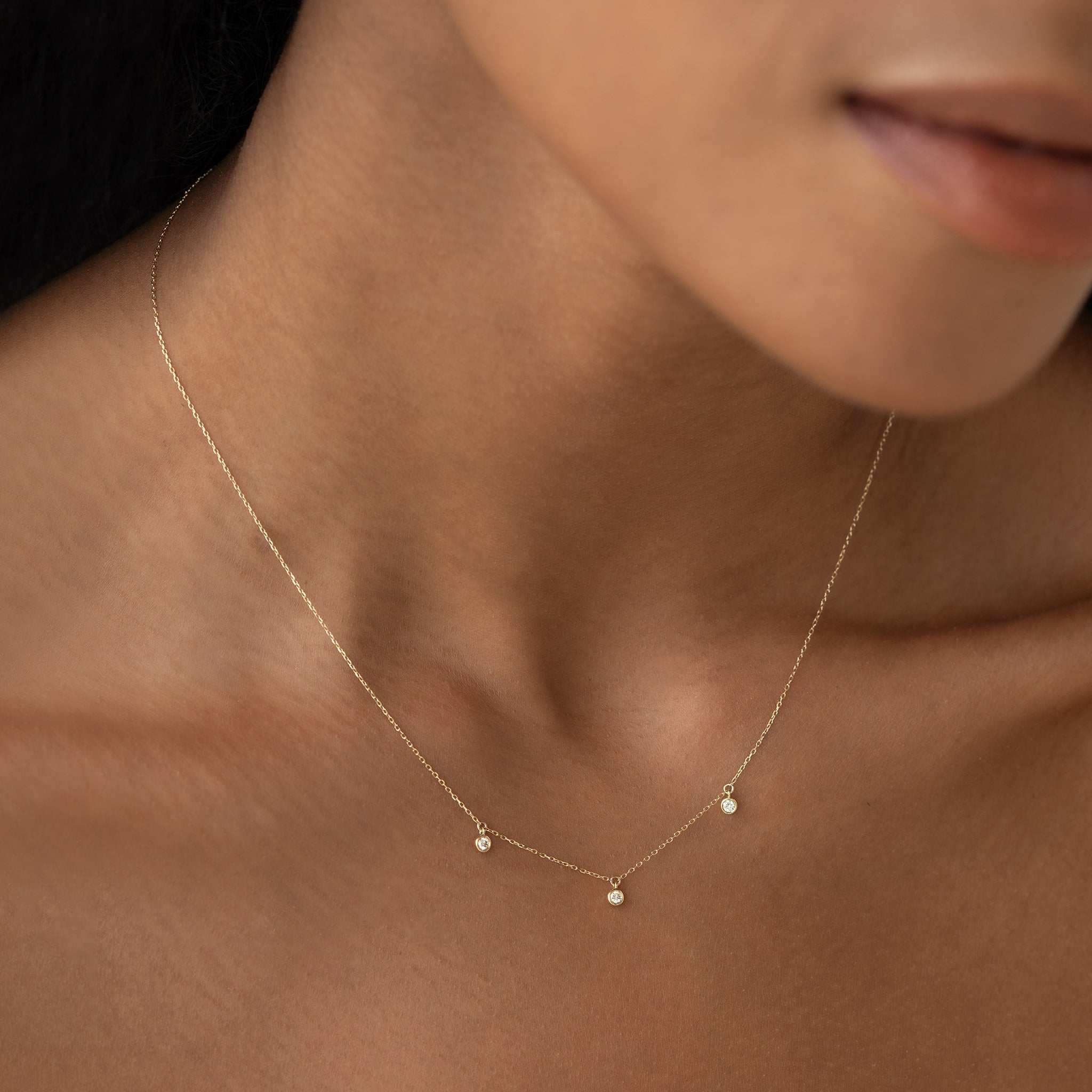 Linjer Lab Grown 3-Diamond Necklace 14k Gold - Eira