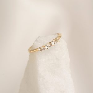 Linjer April Birthstone Pear Ring 14k Gold - White Topaz and Lab Grown Diamond