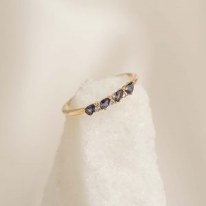 Linjer December Birthstone Pear Ring 14k Gold - Cordierite and Lab Grown Diamond