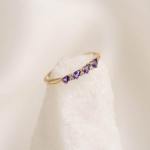 Linjer February Birthstone Pear Ring 14k Gold - Amethyst and Lab Grown Diamond