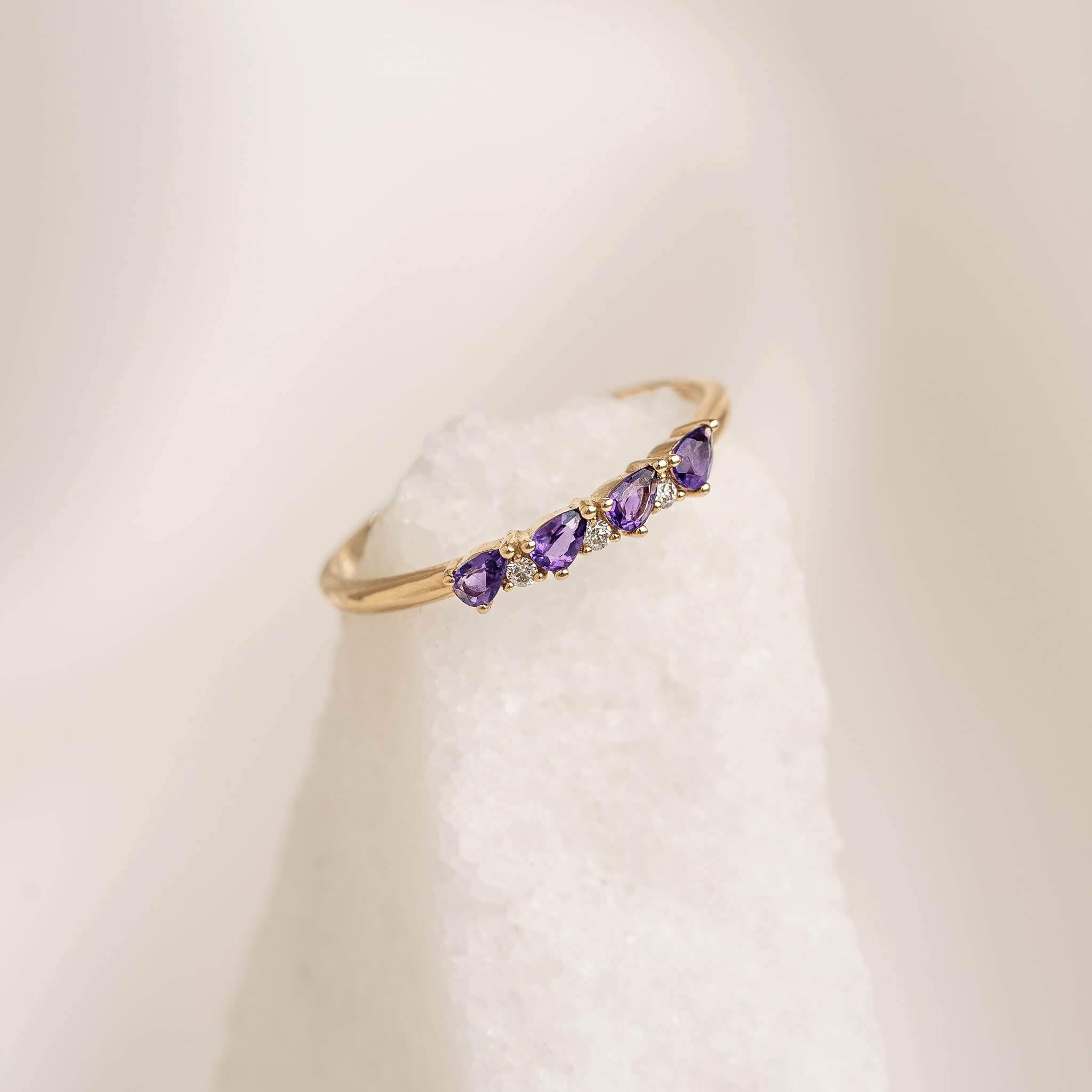 Linjer February Birthstone Pear Ring 14k Gold - Amethyst and Lab Grown Diamond