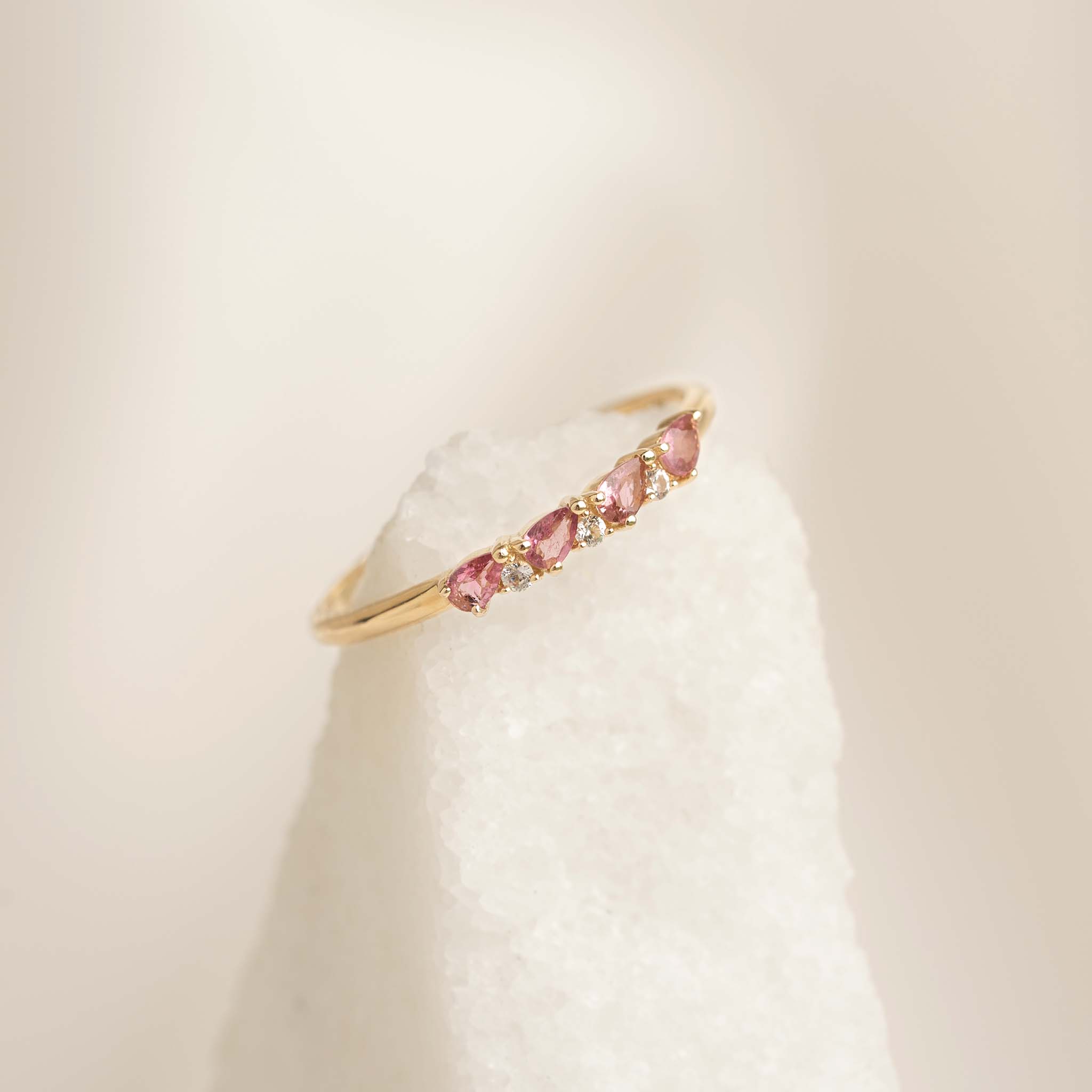 Linjer July Birthstone Pear Ring 14k Gold - Pink Tourmaline and Lab Grown Diamond