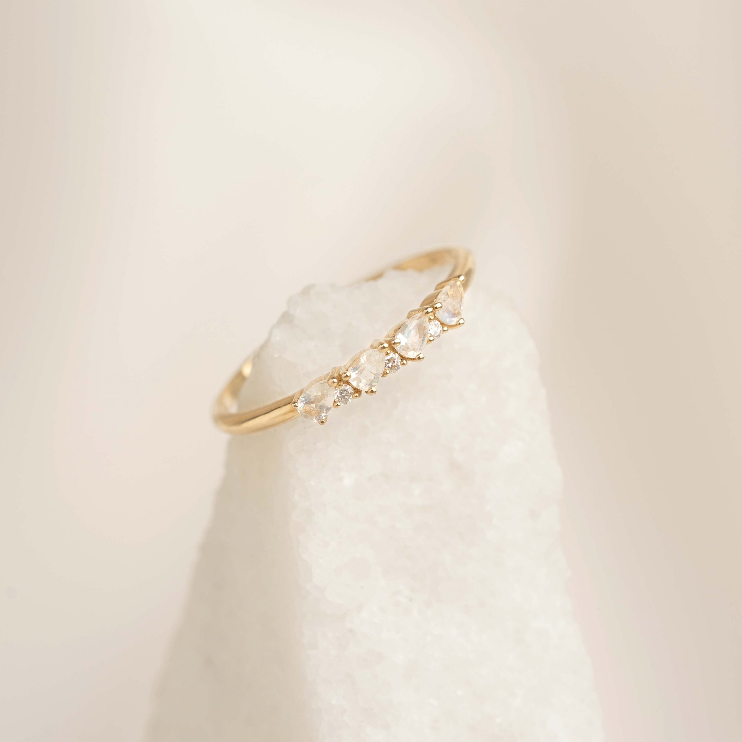 Linjer June Birthstone Pear Ring 14k Gold - Moonstone and Lab Grown Diamond