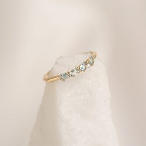 Linjer March Birthstone Pear Ring 14k Gold - Swiss Blue Topaz and Lab Grown Diamond