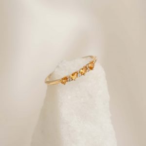 Linjer November Birthstone Pear Ring 14k Gold - Citrine and Lab Grown Diamond