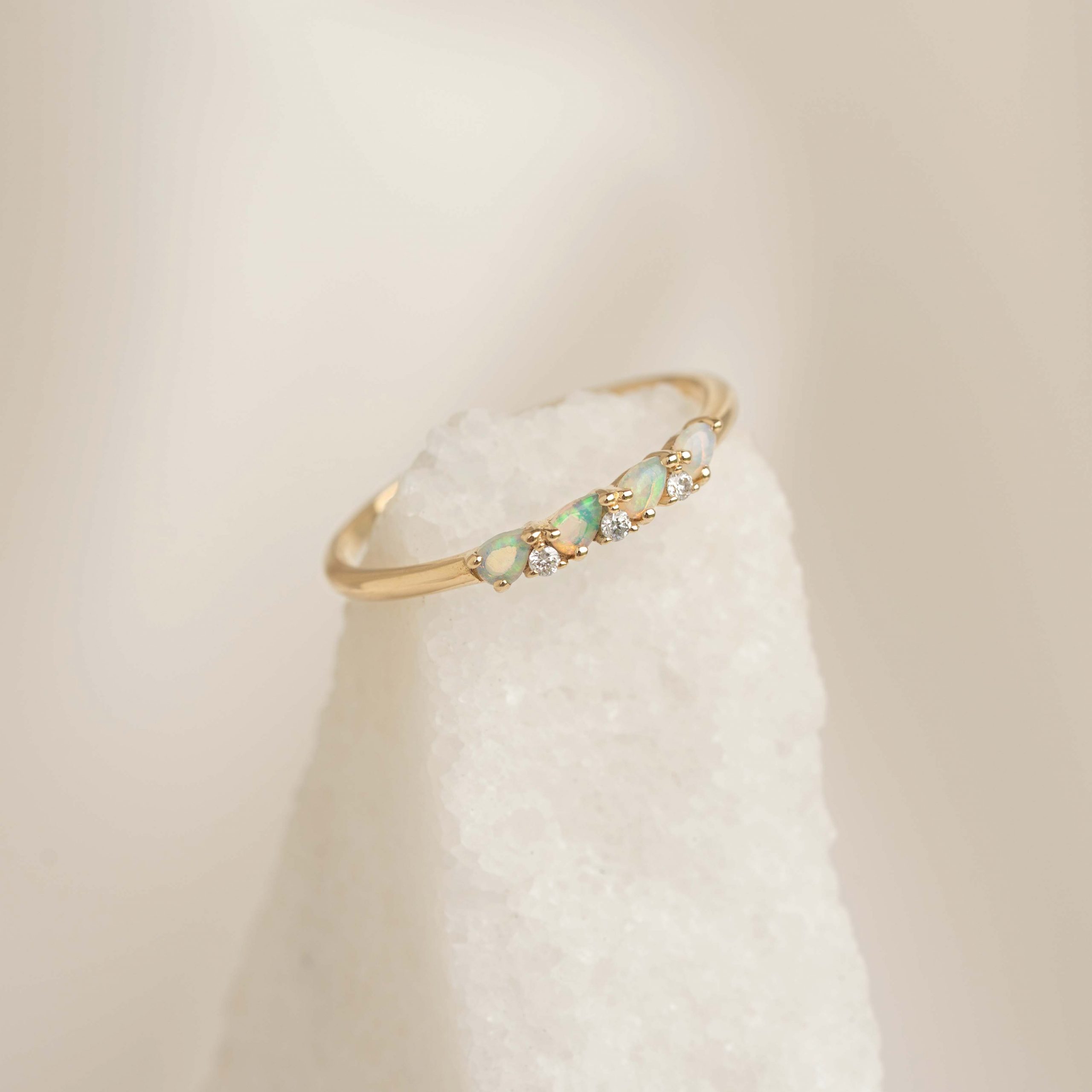 Linjer October Birthstone Pear Ring 14k Gold - Opal and Lab Grown Diamond