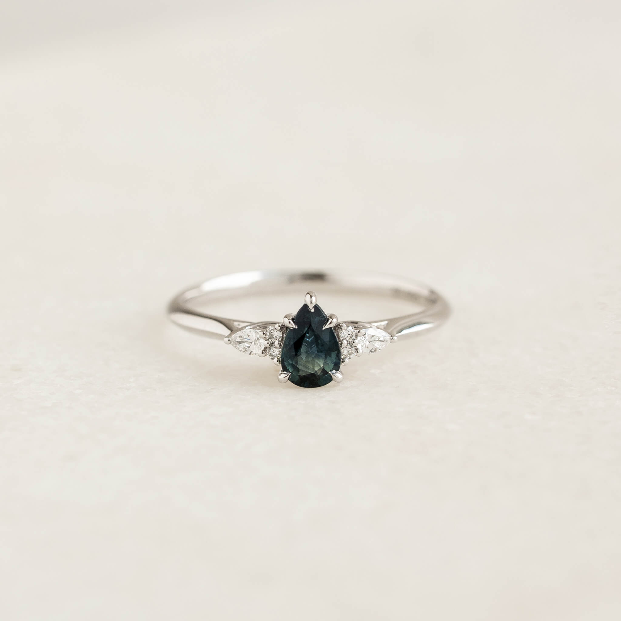 Linjer Pear Cut Sapphire and Lab Grown Diamond Ring 14k White Gold - Aila