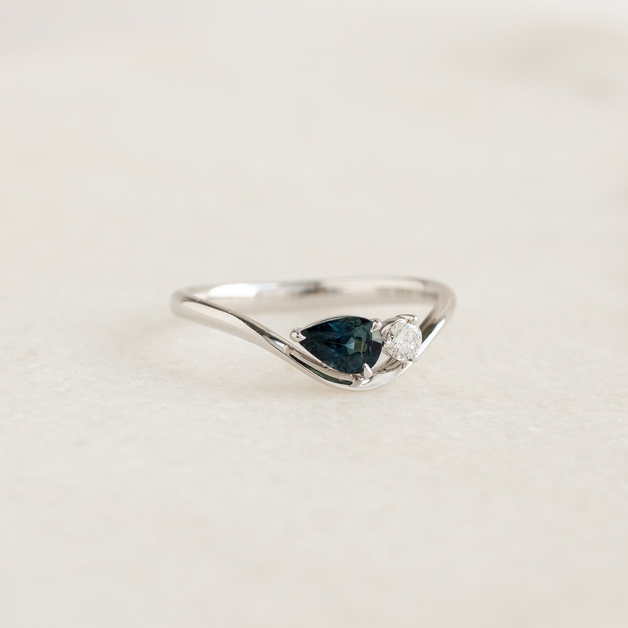 Linjer Pear Cut Sapphire and Lab Grown Diamond Ring 14k White Gold - Lekha