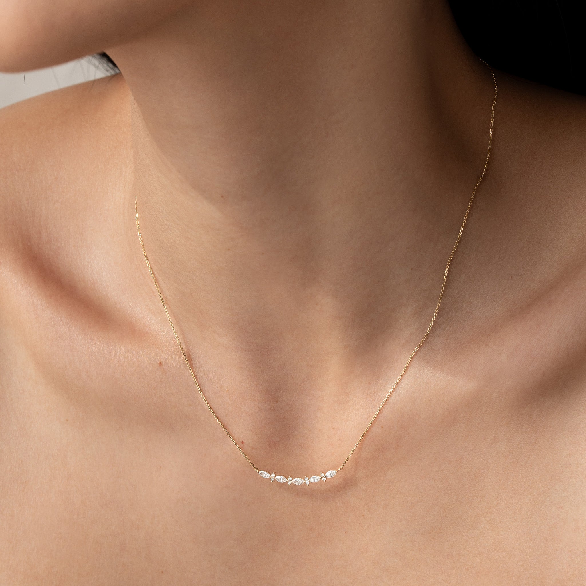Linjer Marquise and Round Lab Grown Diamond Necklace 14k Gold - Noelia
