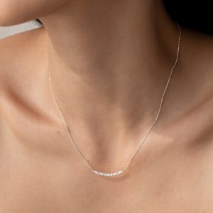 Linjer Marquise and Round Lab Grown Diamond Necklace White Gold - Noelia