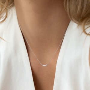 Linjer Lab Grown Diamond Curved Bar Necklace White Gold - Elodie
