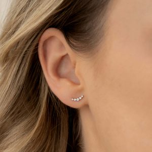 Linjer Lab Grown Diamond Climber Stud Earrings White Gold - Rhea