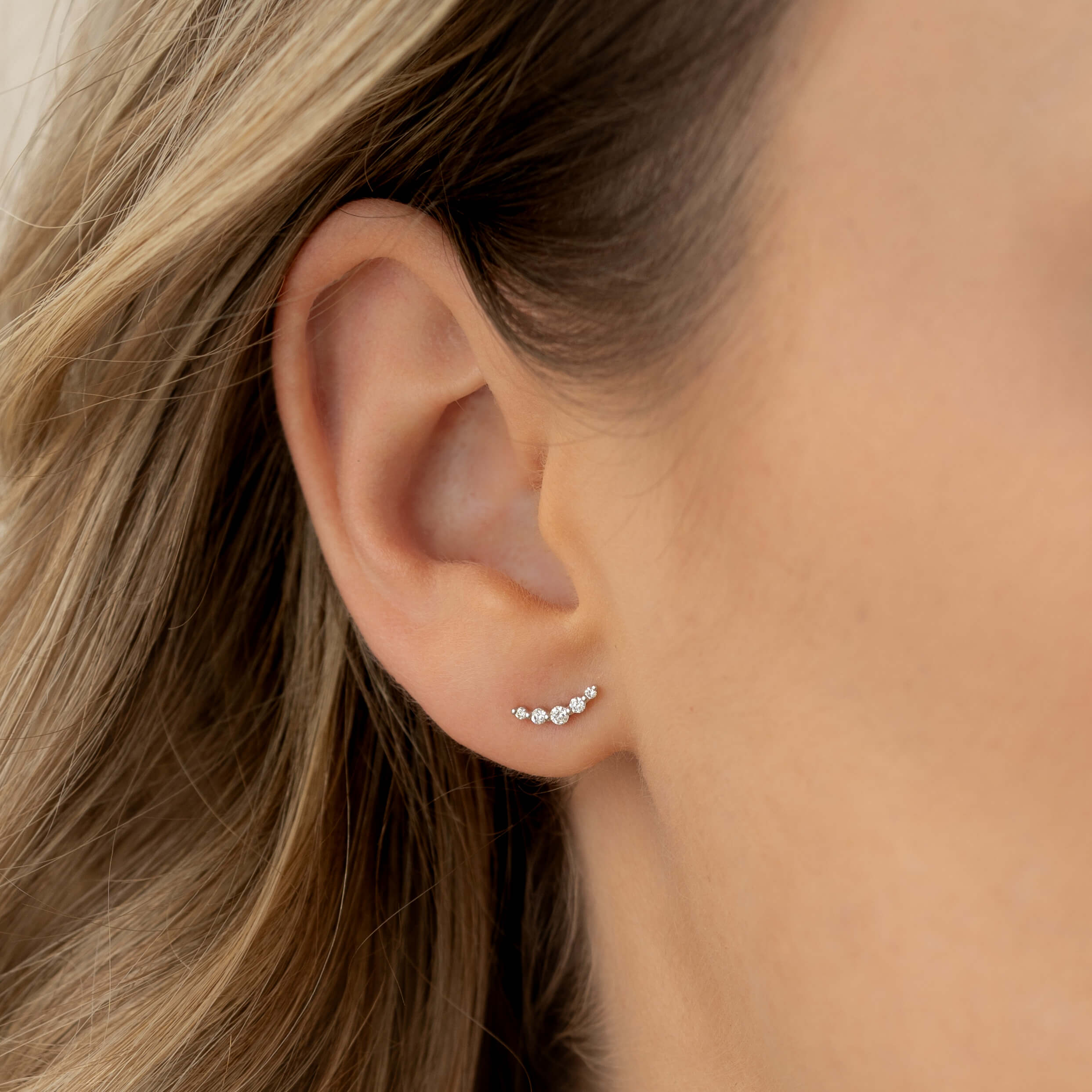 Linjer Lab Grown Diamond Climber Stud Earrings White Gold - Rhea