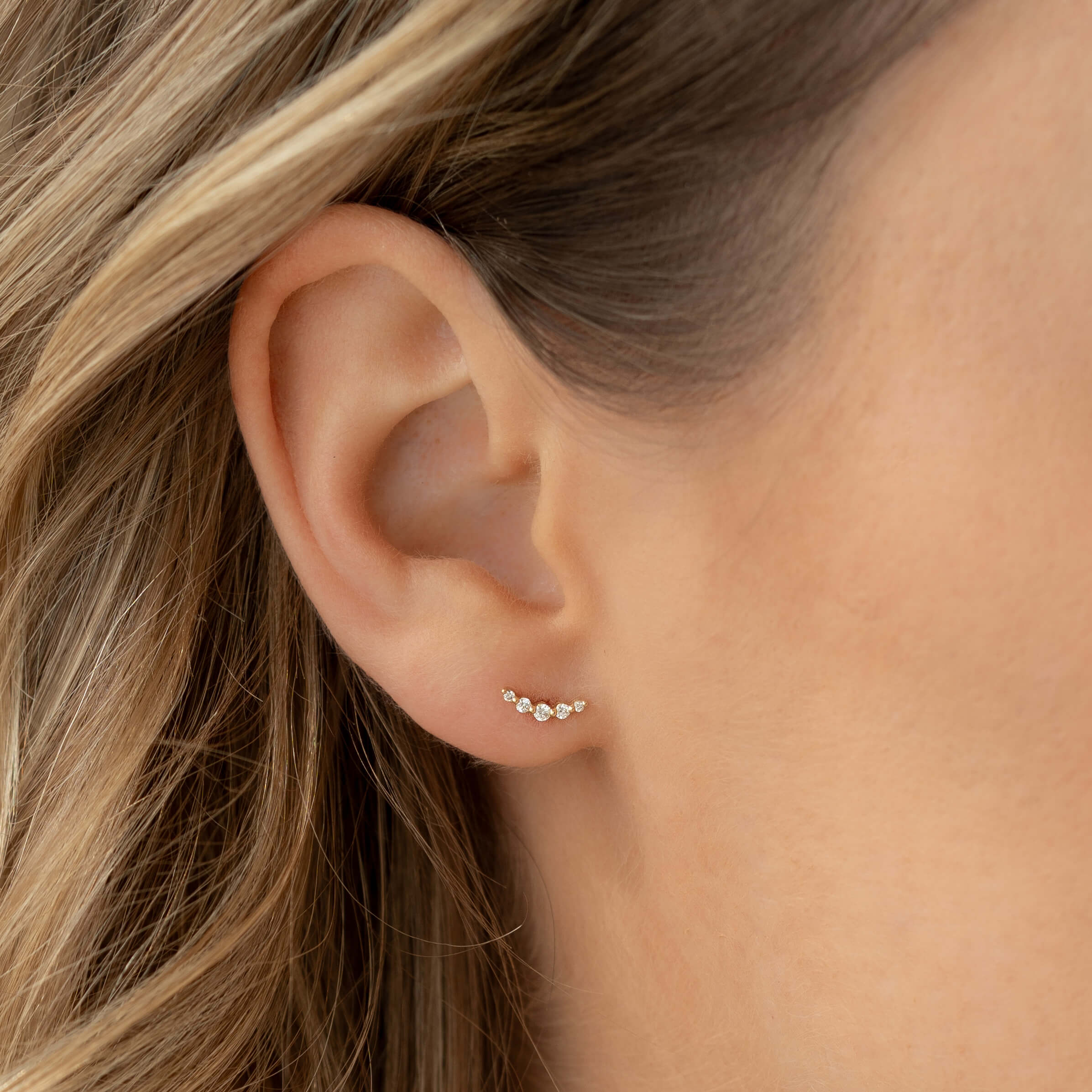 Linjer Lab Grown Diamond Climber Stud Earrings 14k Gold - Rhea