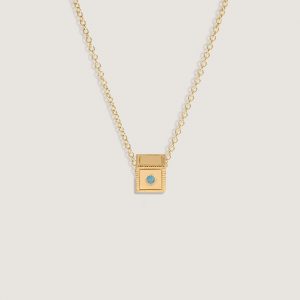 Kinn Studio Chapter Custom Birthstone Charm Necklace Blue Topaz