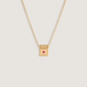 Kinn Studio Chapter Custom Birthstone Charm Necklace Pink Tourmaline
