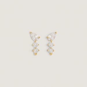 Kinn Studio Jules Mixed Diamond J-Hoop Earrings Yellow Gold