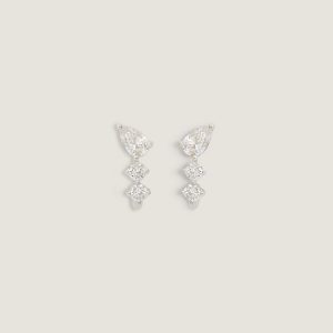 Kinn Studio Jules Mixed Diamond J-Hoop Earrings White Gold