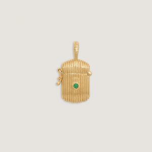 Kinn Studio Relic Ribbed Locket Pendant Emerald