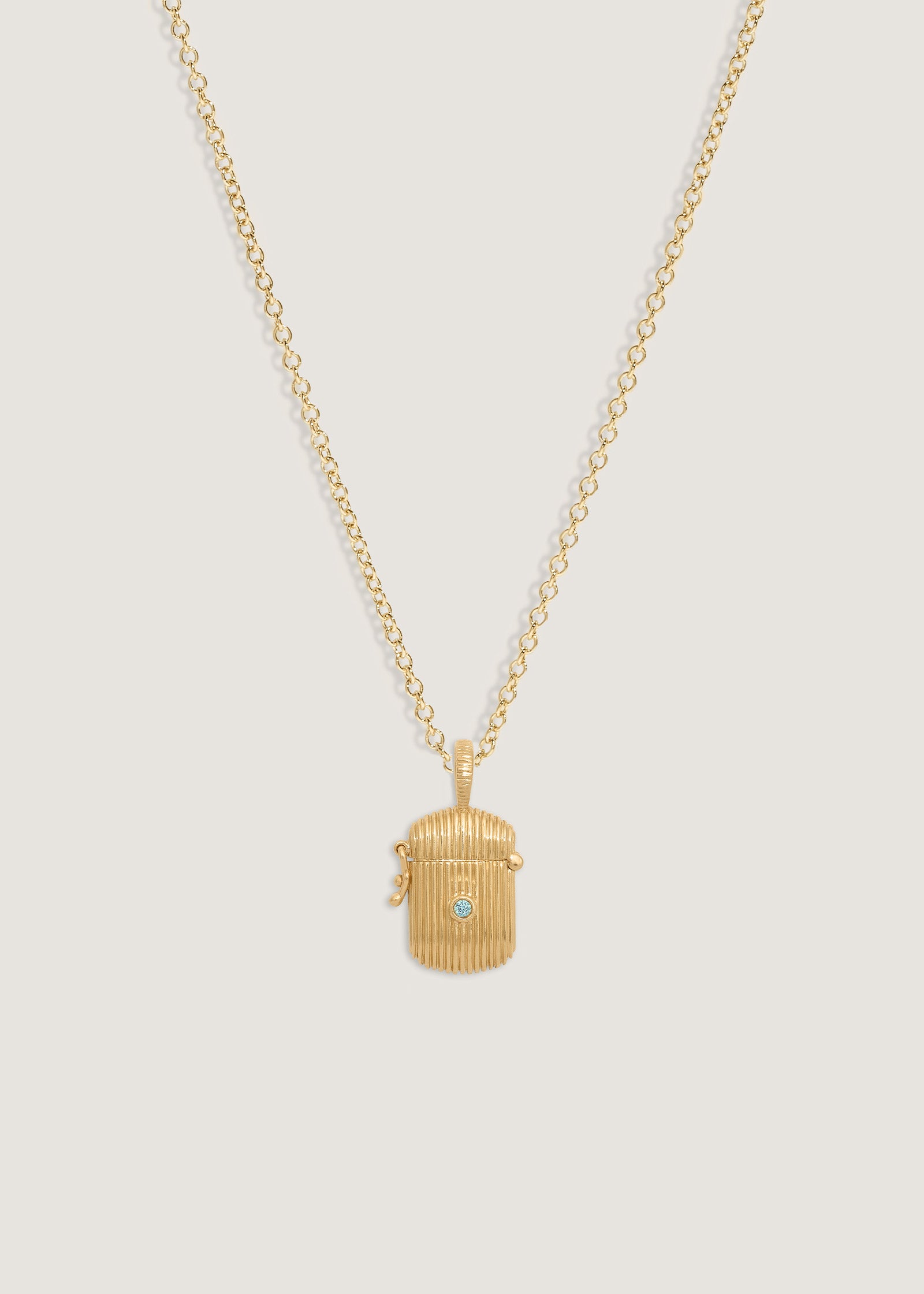 Kinn Studio Relic Ribbed Locket Necklace Blue Topaz