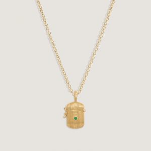 Kinn Studio Relic Ribbed Locket Necklace Emerald