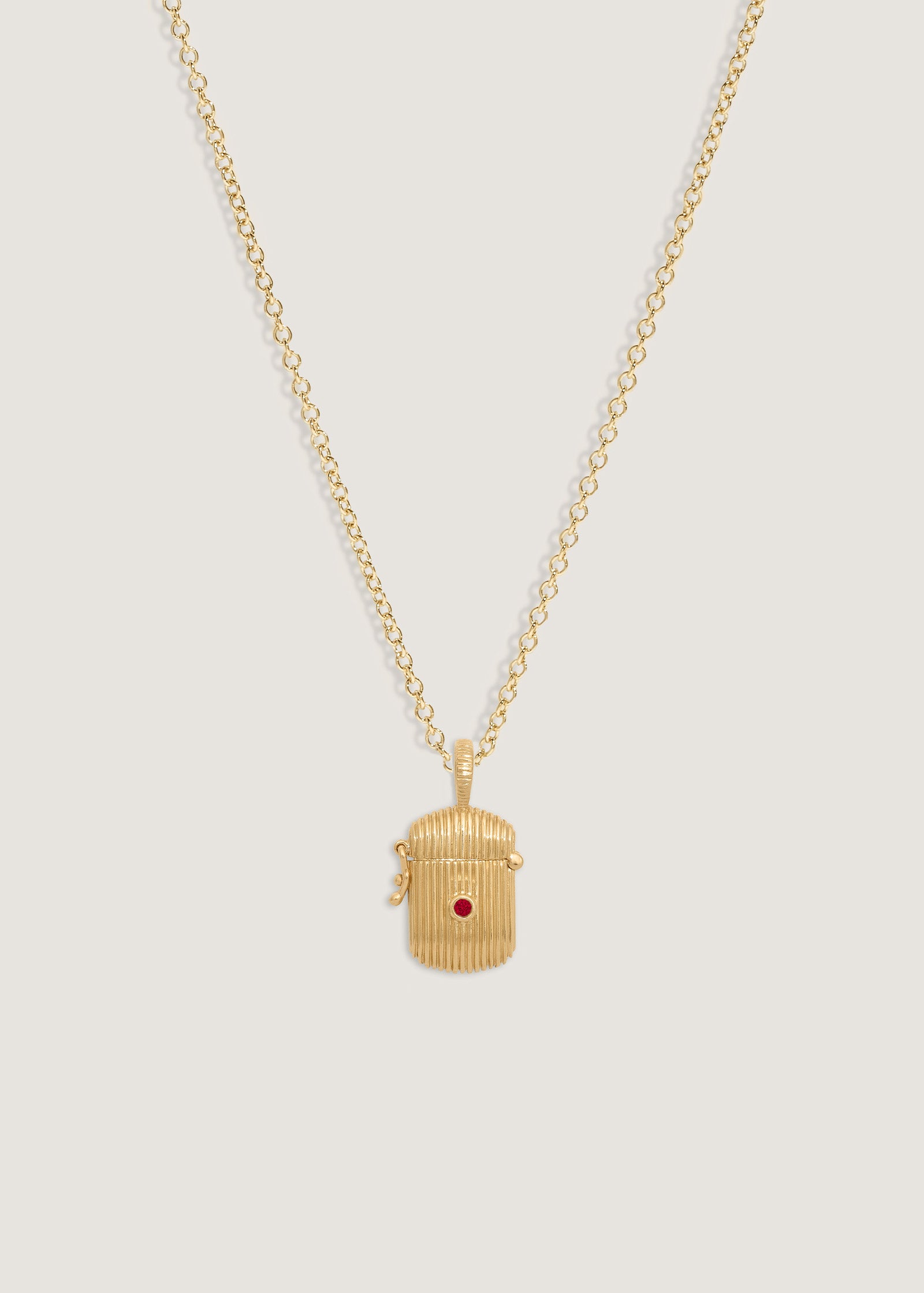 Kinn Studio Relic Ribbed Locket Necklace Garnet