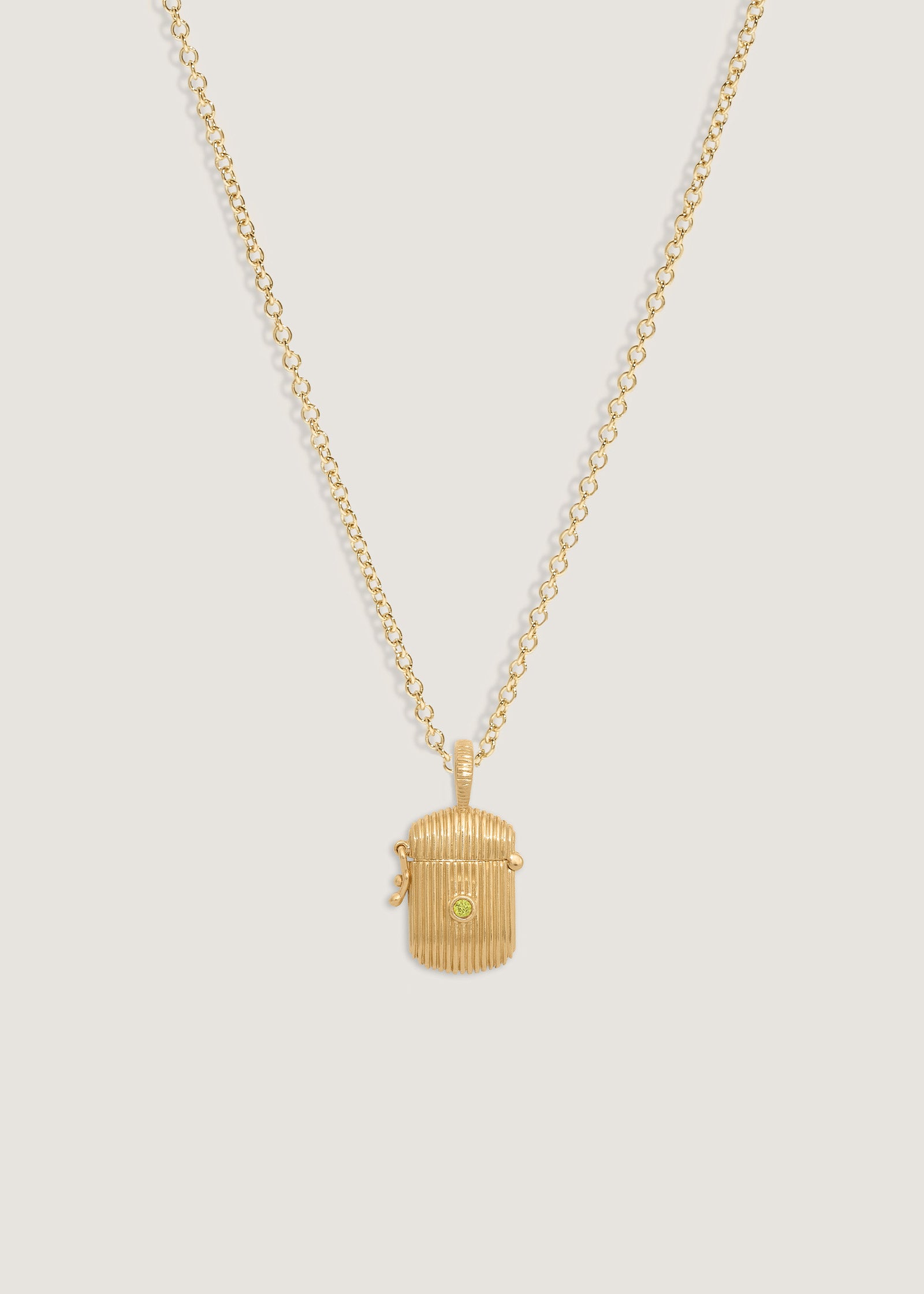 Kinn Studio Relic Ribbed Locket Necklace Peridot