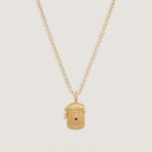 Kinn Studio Relic Ribbed Locket Necklace Ruby